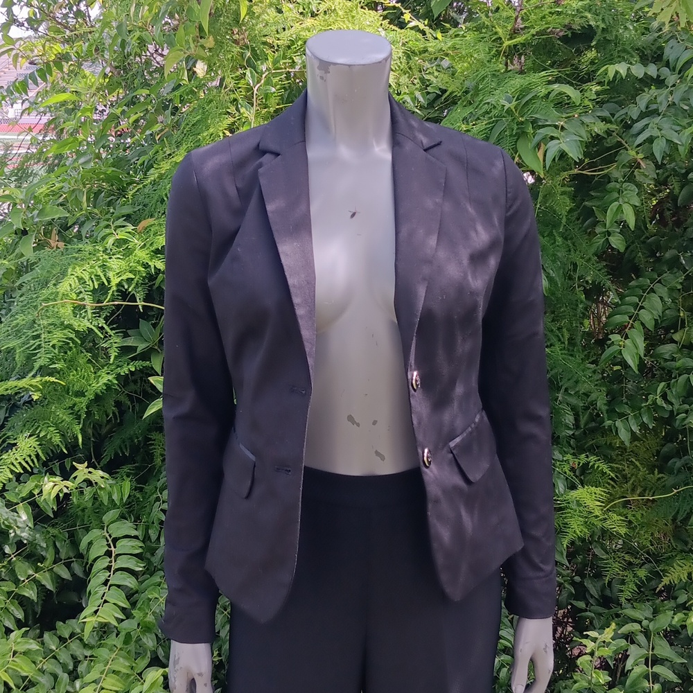 7TH AVENUE SUITING COLLECTION LADIES BLACK COTTON BLAZER W/SILVER BUTTON ACCENTS